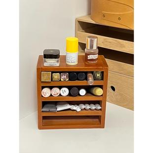 口红收纳盒实木桌面置物架化妆品梳妆台眉笔唇膏眼影小样整理多层