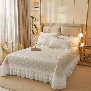 A类厚亲肤锦棉床盖棉HEX 2022加蕾丝床云夹单榻榻米床罩公主风床