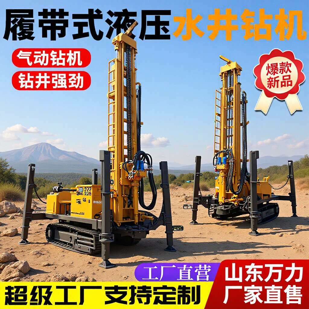 履带式全液压水井钻机水汽两用气动水井钻机大型地质勘探打井机