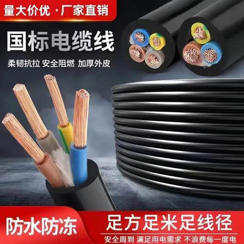 纯无氧铜包铝RVV国标电缆线足米临时电接插排电动车充电专用电线