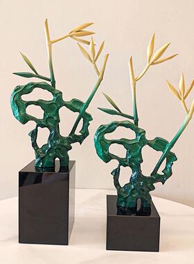 新中式渐变竹子假山家居摆件样板房客厅书房电视柜酒店台面摆设