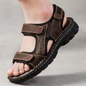 高档士凉鞋 潮上班高端外穿机专 真皮少年沙司滩鞋 男2青024新款 夏季