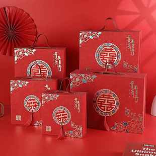 新款结婚糖盒子磁吸翻盖中国风手提礼盒立体烫金国潮喜糖盒子