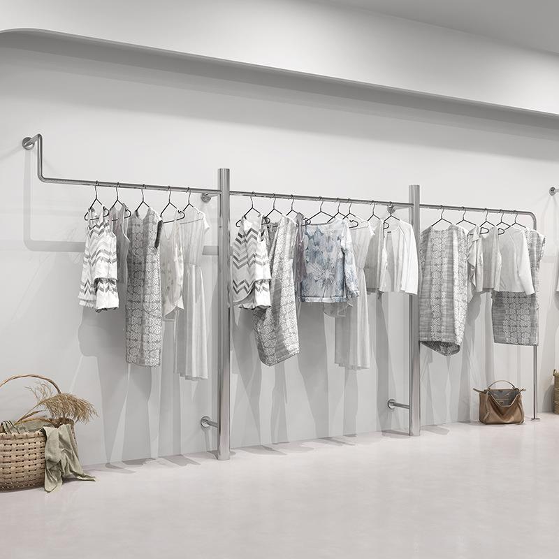 服装店展示架女装店壁挂式挂衣架不锈钢拉丝男装童装货架挂墙正挂