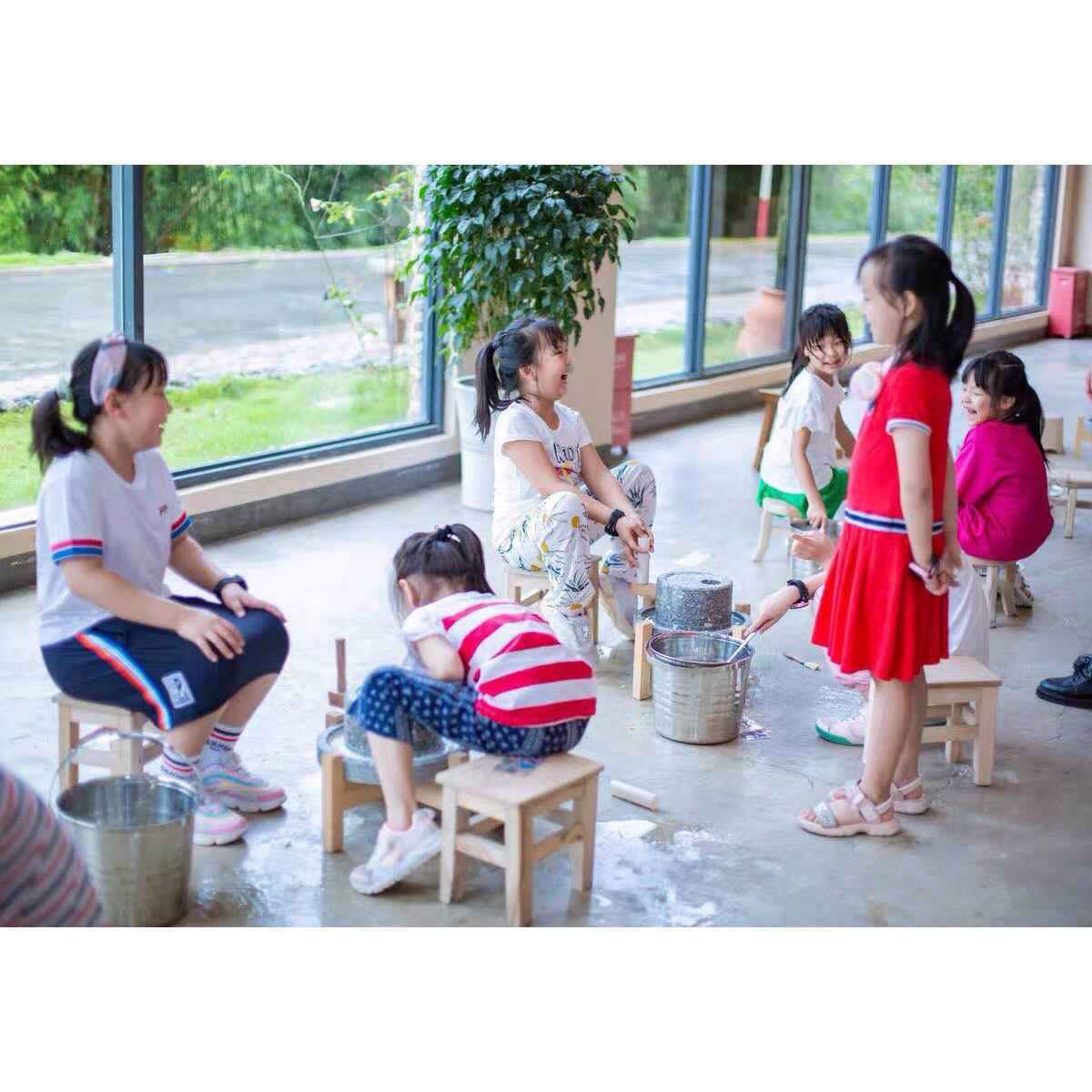 小石磨家用小型复古豆浆豆腐幼儿园手动推磨盘机老式麻青石墨磨子