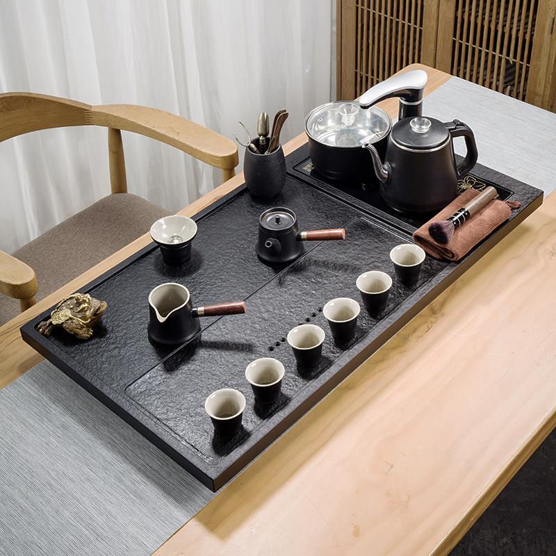 天然乌金石茶盘套装全自动上水茶台烧水壶一体电磁炉茶具套装茶海