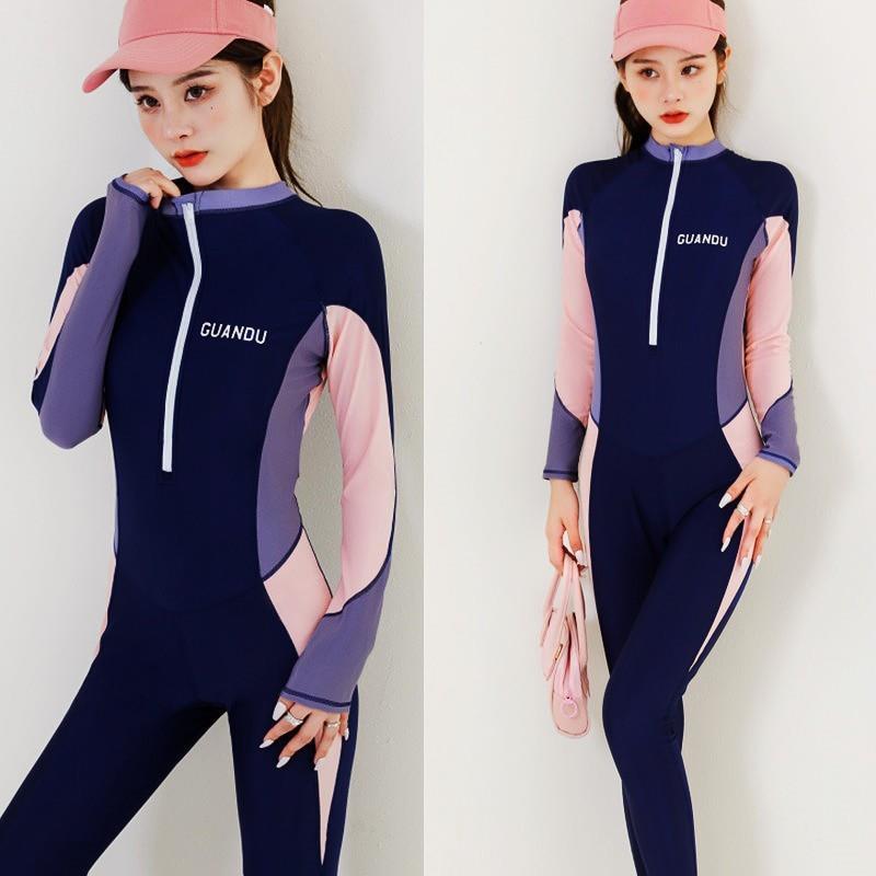 2025新款女士全身一体式长袖长裤连体显瘦运动泳衣女潜水冲浪服女