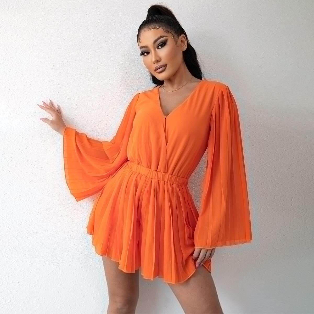Women's collar pleated Zou jumpsuit shorts