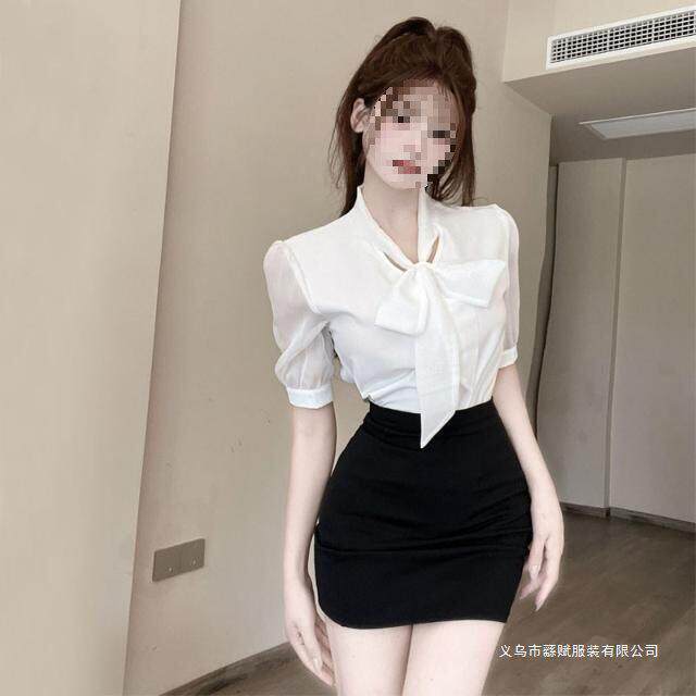 白衬衫短袖雪纺衬衣前台接待空姐制服服职业气质女套装包裙夏