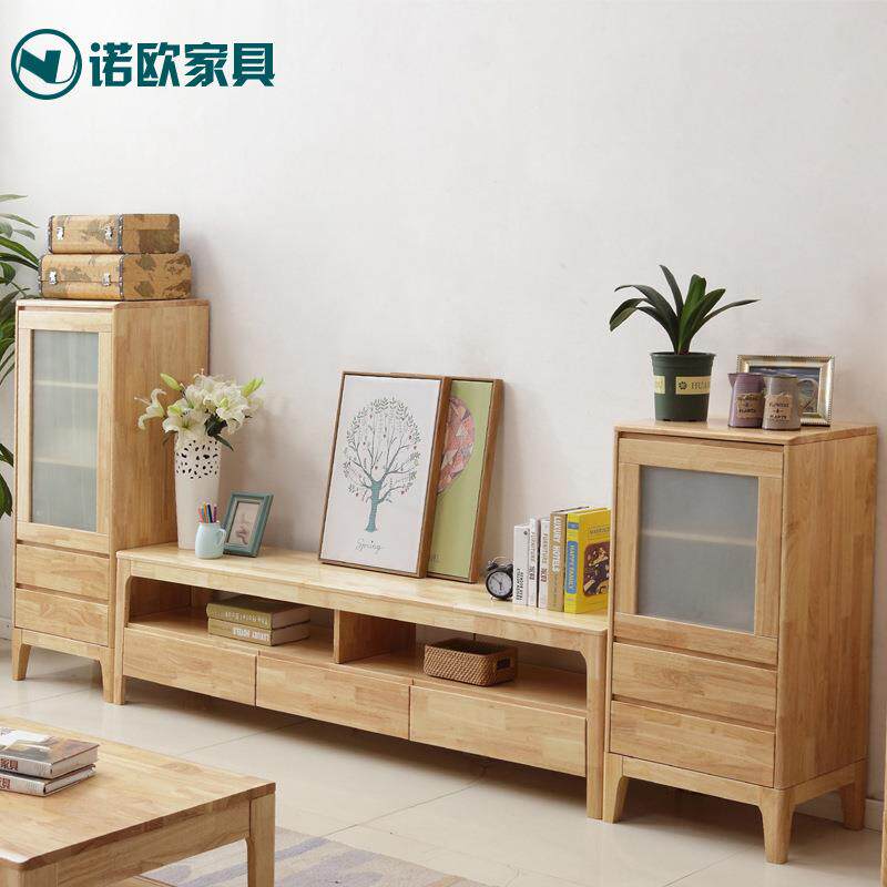 简约现代北欧全实木电视柜日式橡胶木客厅家具木质地柜抽屉储物柜