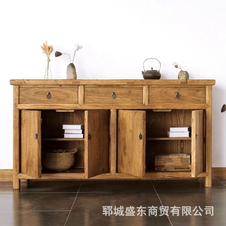 新中式做旧复古风老榆木餐边柜自然纹理老门板实木储物收纳柜斗柜