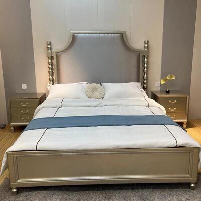 rta床美式轻奢冰法柱床实木床香槟色婚2016#床主卧人床双式复古网