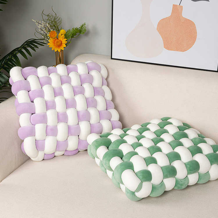 北欧ins氨纶拼色方形编织坐垫棋盘格抱枕沙发靠枕飘窗坐垫