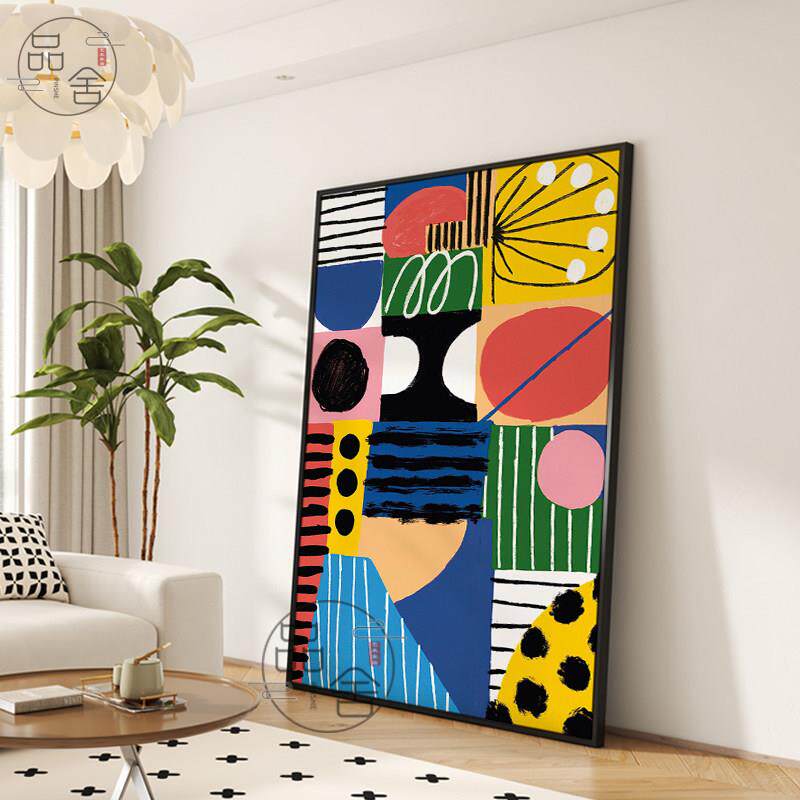 几何拼接客厅壁画北欧风抽象线条入户玄关装饰画多彩色块饭厅挂画