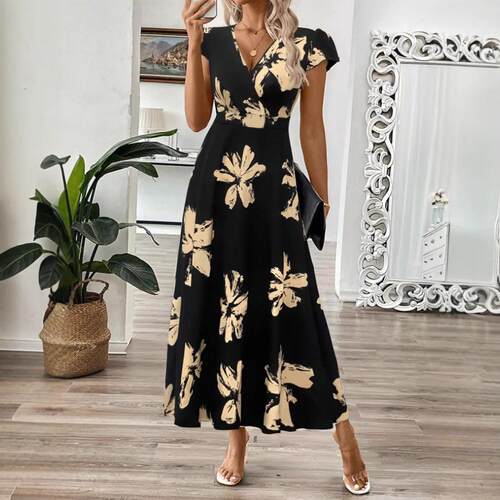 Women's Floral Print Dress  Fashion Casual Short Sleeve