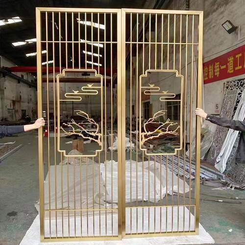 新酒中式锈钢屏不风玄迎客松圆形假山隔断背景墙客厅装饰关玄关栅