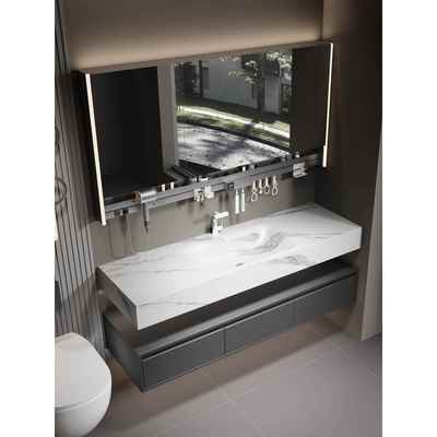 楠家匠酒店风岩板热弯一体盆浴室柜组合洗漱台洗手盆洗手台定制