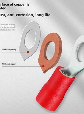 紫铜国标加厚RV1.25/2/3.5/5.5-3/4/5/6叉形U型接线绝缘冷压端子Y