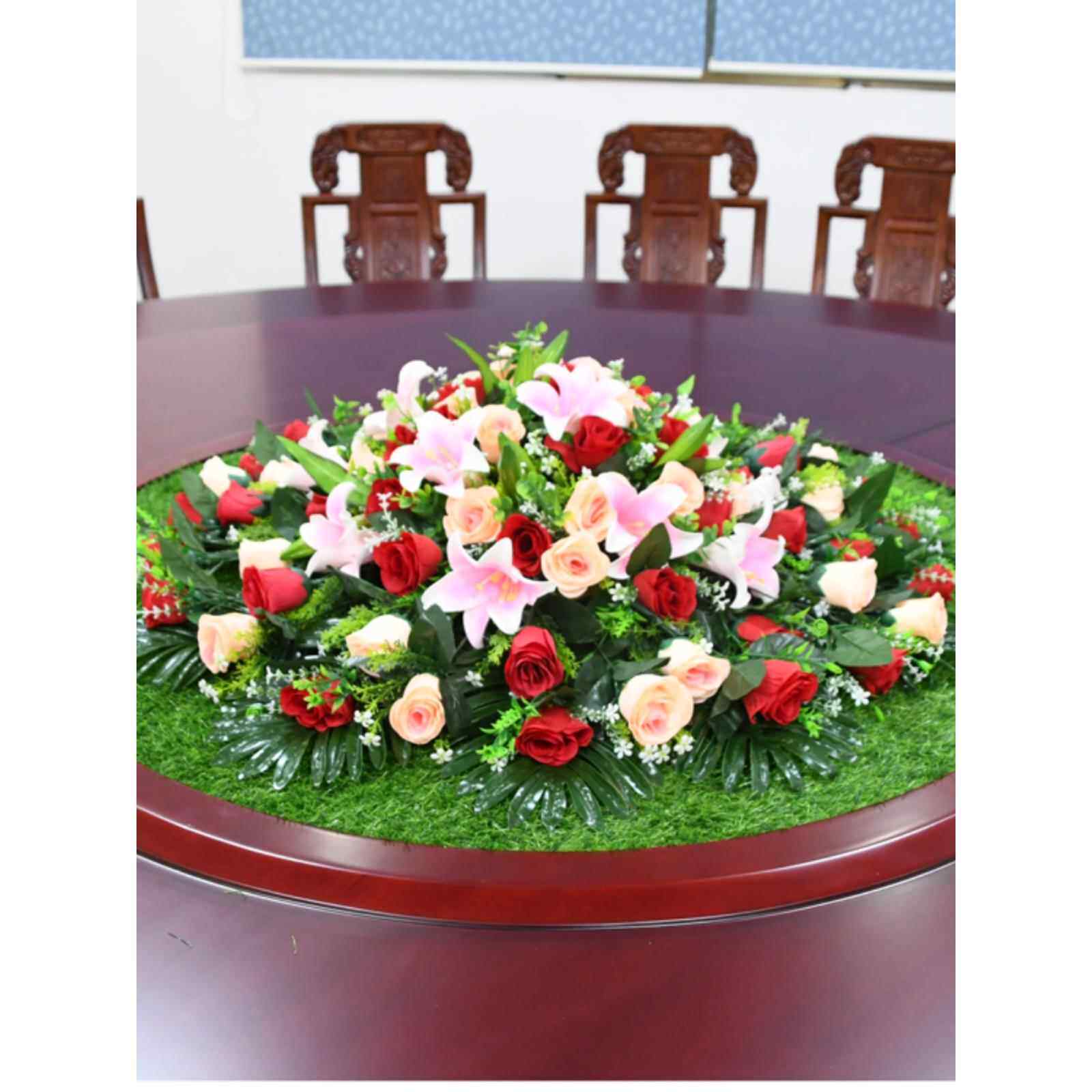 餐桌人造花大圆桌装饰花饰人造花圆形转盘丝花草坪草毯人造花