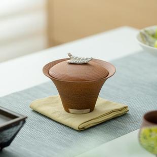 单陶瓷泡茶碗功夫茶具 昌朴居老岩泥手作麦穗描银二才盖碗家用中式
