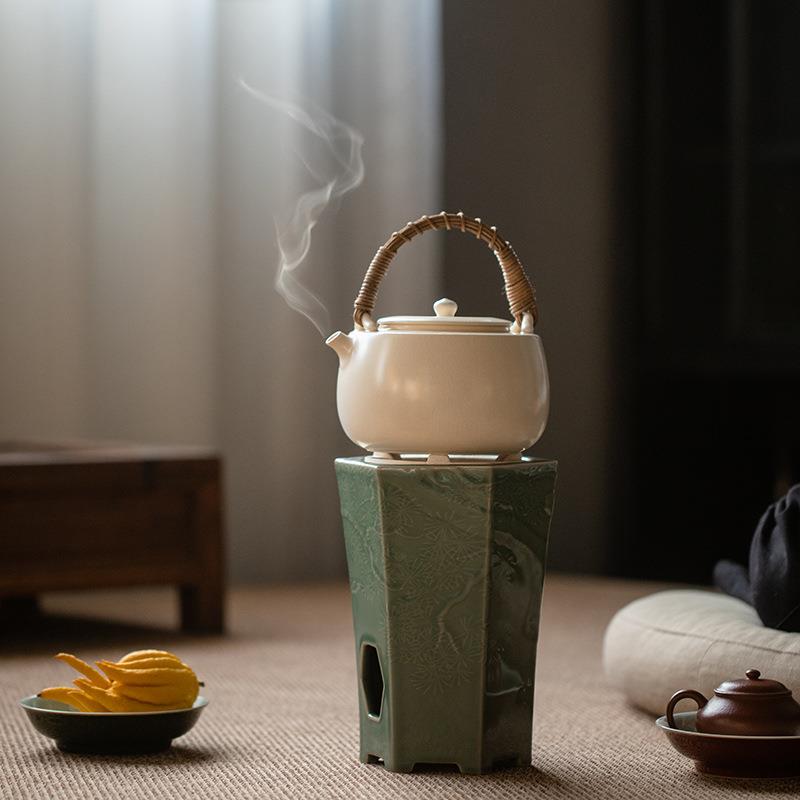 岁寒三友梅子青炭炉风炉仔煮茶器陶瓷烧水壶养生陶壶复古功夫茶炉