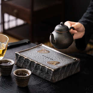 干泡台陶瓷小茶盘家用茶具托盘日式 粗陶壶承储水式 壶托茶托小茶台