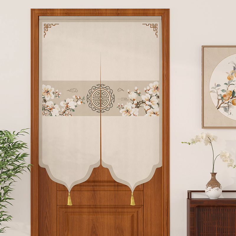 新中式门帘家用布艺隔断帘子卧室玄关遮挡挂帘客厅卫生间国风半帘