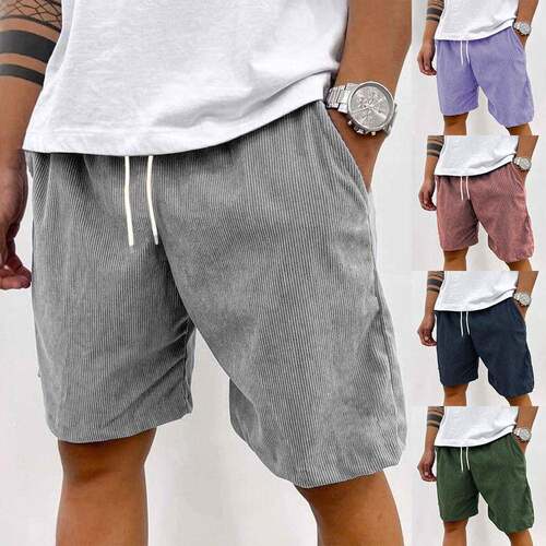 Men's Summer Cargo Shorts White Vertical Stripe Loose Fit