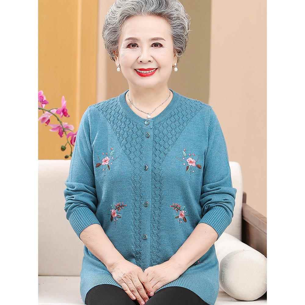 采购产品秋季老年人服装,妇女薄羊毛针织品开衫,母亲和妻子的外