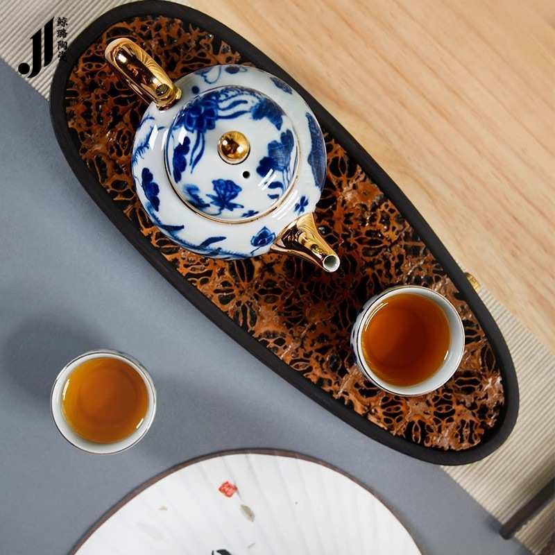 成艺陶瓷功夫茶具套装家用客厅办公泡茶器高档青花鱼藻纹茶壶茶杯