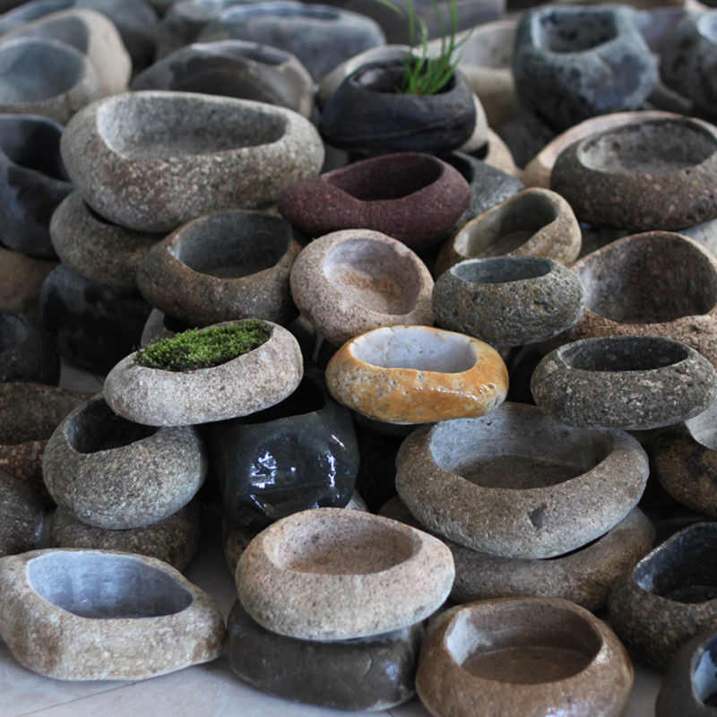盆花鹅卵石花架石头花盆铜钱专用草盆肉花盆水培原生菖蒲水仙多