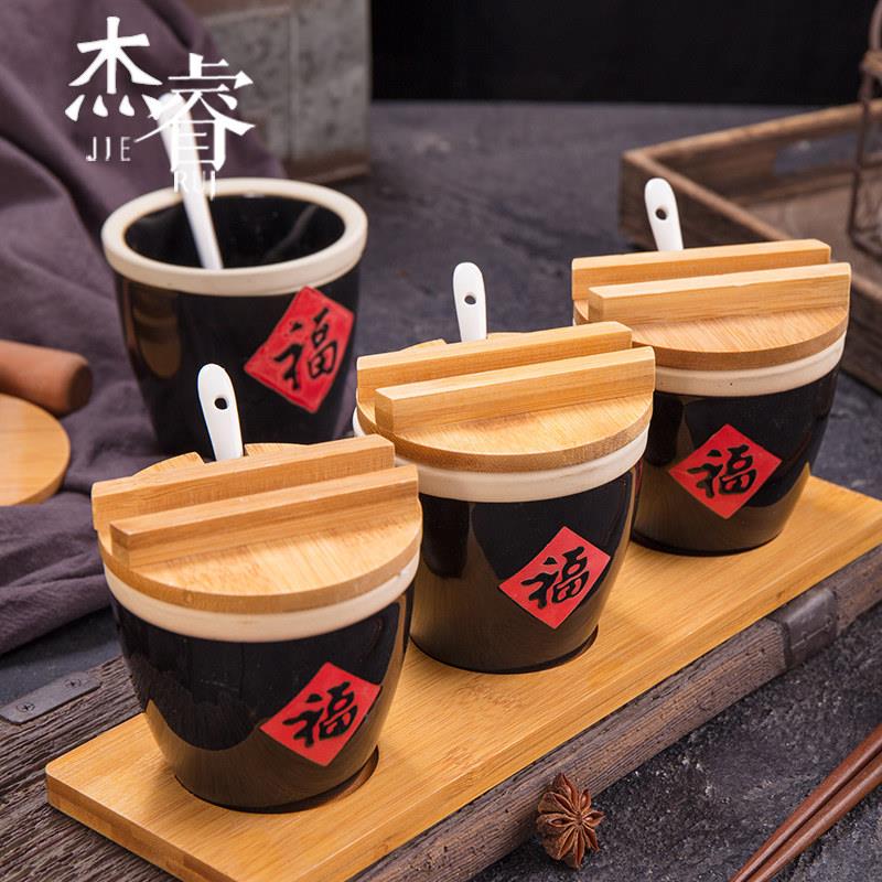 复古福字碗小水缸杯子泡菜坛厨房粗陶瓷调料罐茶酒杯花盆工艺摆件