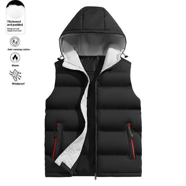 K 12062 Men Hooded Solid Color Vest 纯色连帽马甲 - 实物图