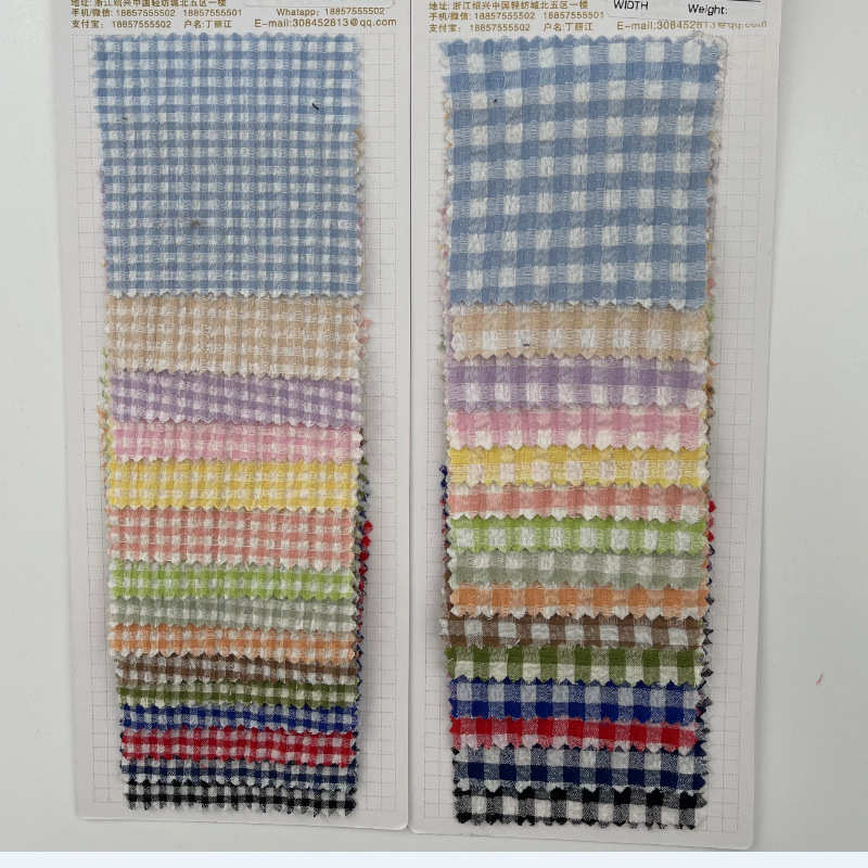 新款泡泡格子布春夏款女装连衣裙衬衫防晒衣面料起皱泡泡格子面料