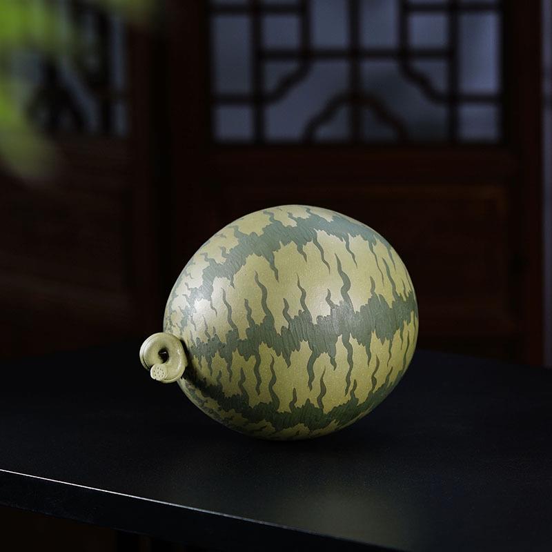 宜兴紫砂茶宠可养创意可爱西瓜茶玩仿生器茶桌摆件盖置