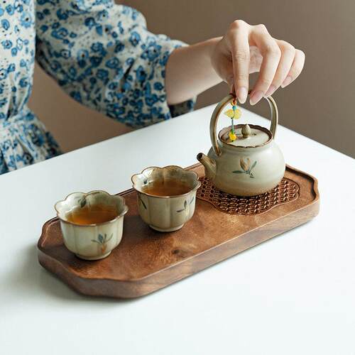 家用茶壶茶杯功夫茶具套装彷古描金手绘蝴蝶兰花泡茶一壶两杯