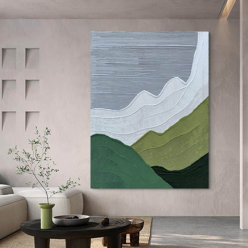 网红.手绘油画青山峻岭关》高级感挂画极简现《代客玄装饰厅画