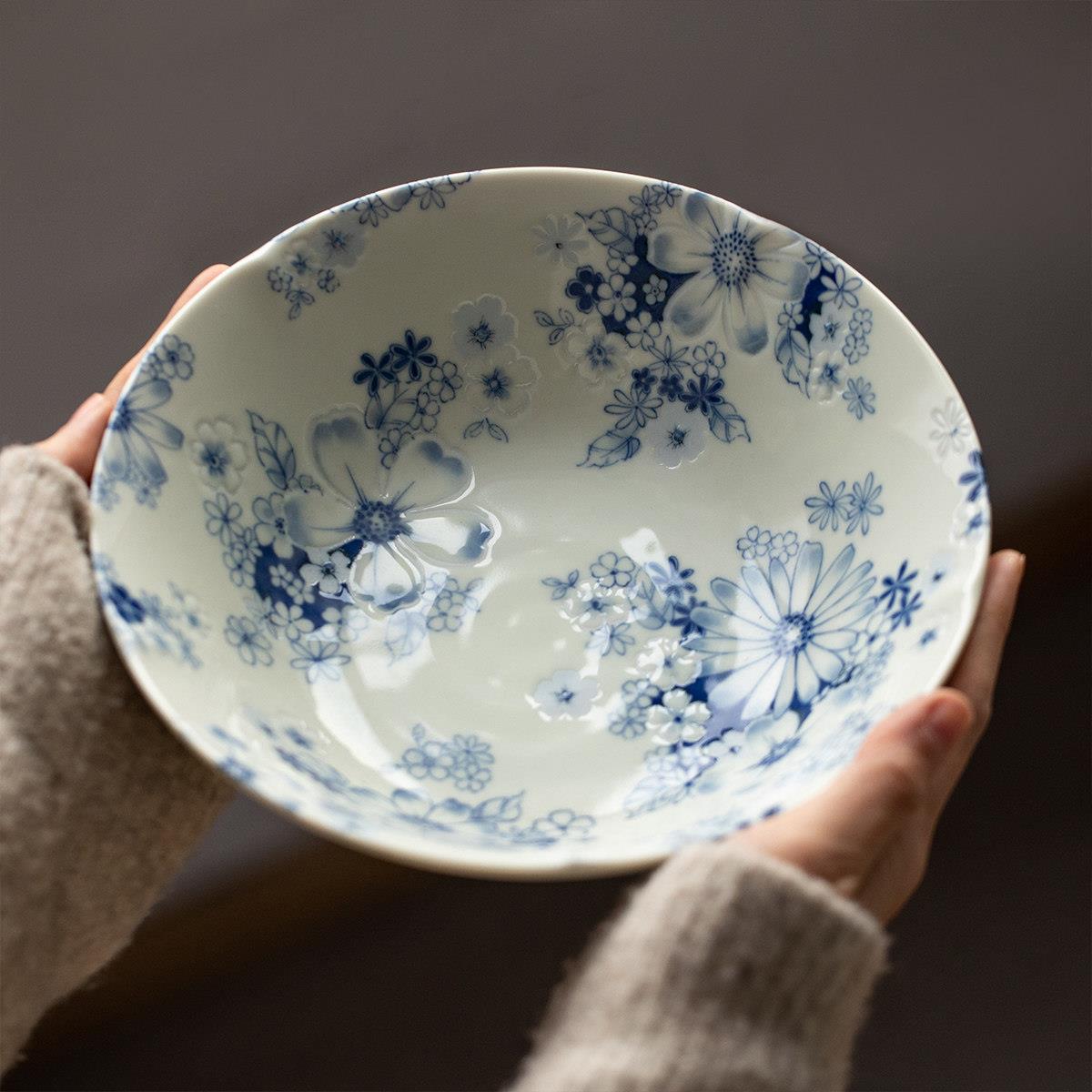 日本进口美浓烧花集陶瓷碗盘餐具日式米饭碗深菜盘骨碟甜品碗汤碗