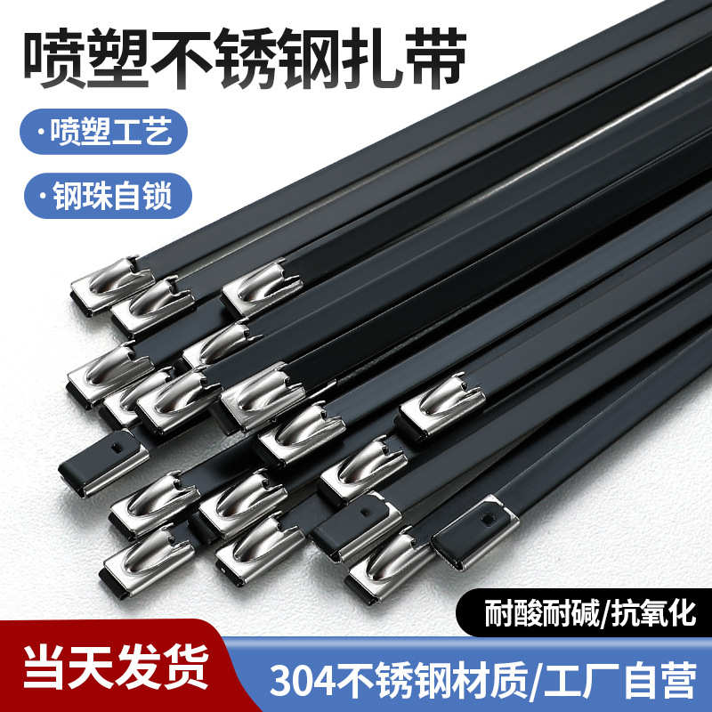 喷塑涂塑不锈钢扎带304 316材质 4.6~19黑色金属电缆绑 扎带 船用