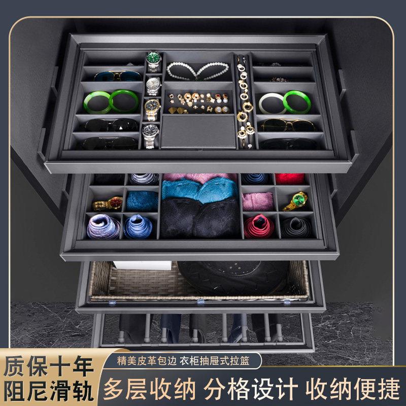 悍诺斯衣柜拉篮抽屉式格子抽家用内置可伸缩滑轨抽拉裤架首饰盒