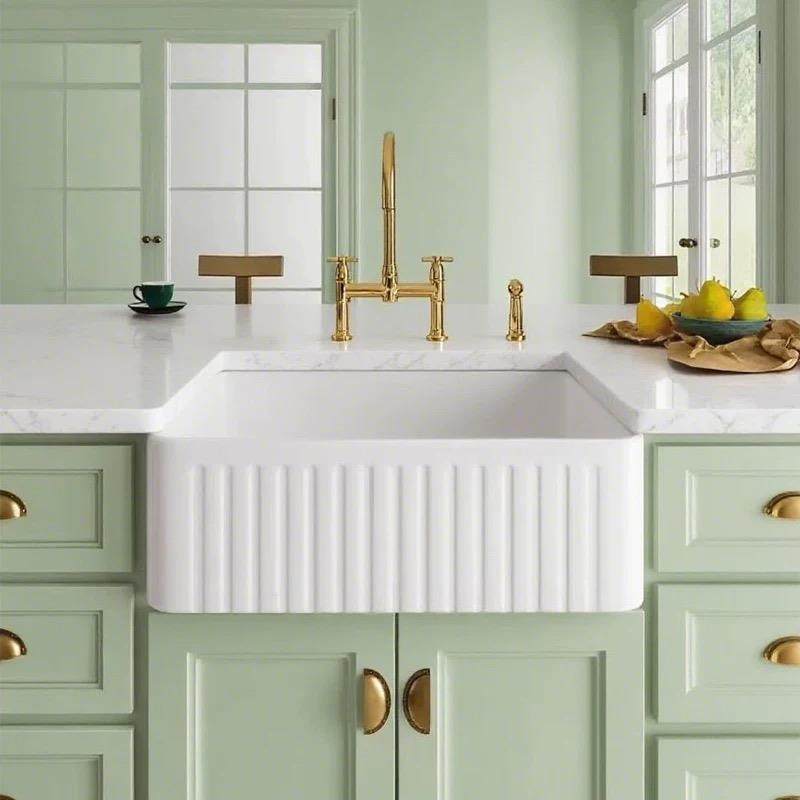 美式厨房前置半嵌入式陶瓷水槽洗菜盆大号超深长方形水池阳台下盆,家装主材,水槽套餐,淘宝优惠券,粉丝福利购,淘宝优惠卷