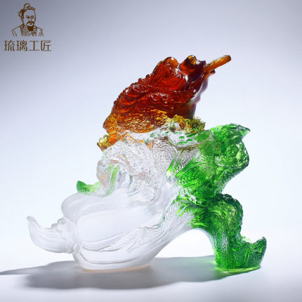 古法琉璃招财金蟾白菜摆件朋友开店开业送礼物高档大气收银台装饰