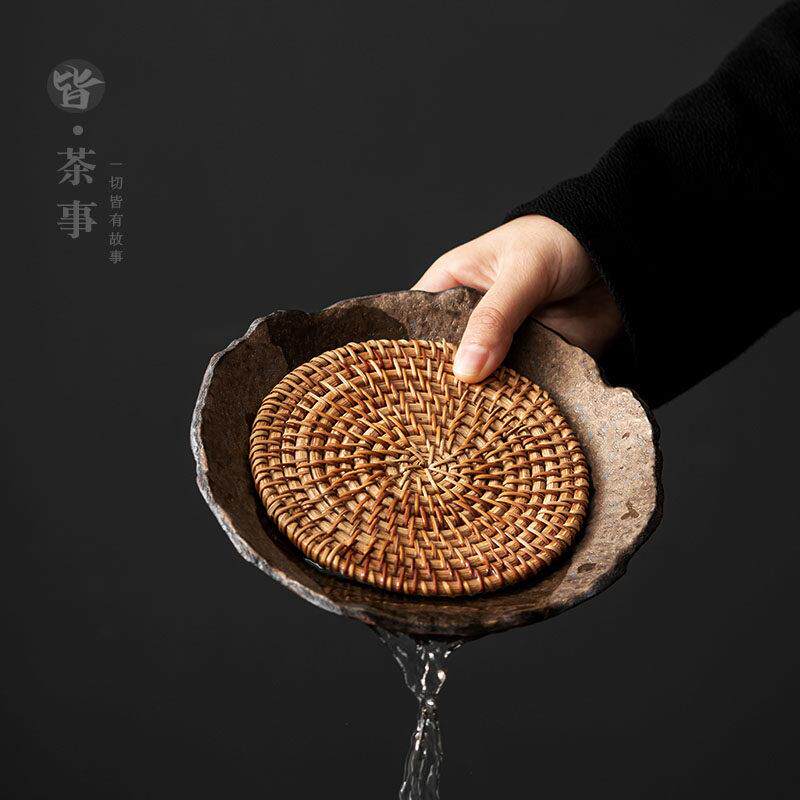 粗陶藤编壶承功夫茶具紫砂壶养壶垫隔热垫储水茶台托 托盘干泡台