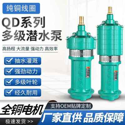 井式泵家深用220v高扬无品牌/油浸国标程灌溉水泵380vQD多级潜水
