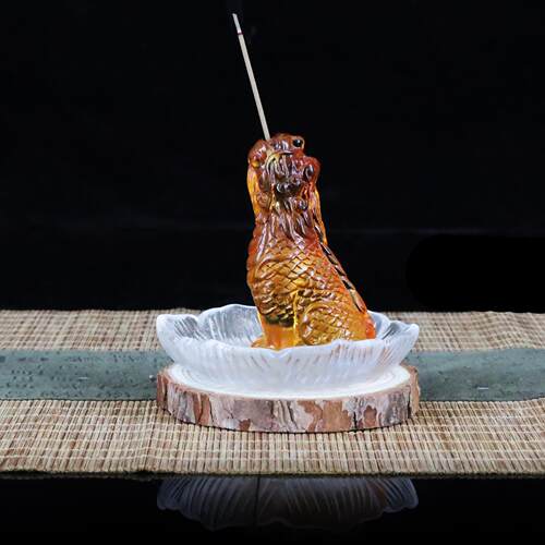 锋明琉璃狻猊香插香盘室内家用禅意摆件线香插望天吼中式熏香座