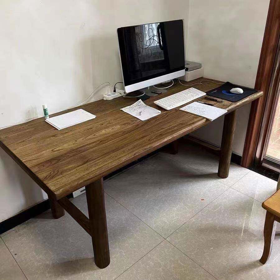 老榆木电脑桌实木长条桌风化纹理客厅书房办公书桌原木吃饭餐桌