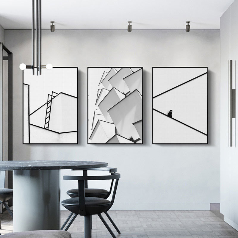 极简线条黑白灰几何建筑装饰画北欧客厅现代抽象挂画样板间简约画
