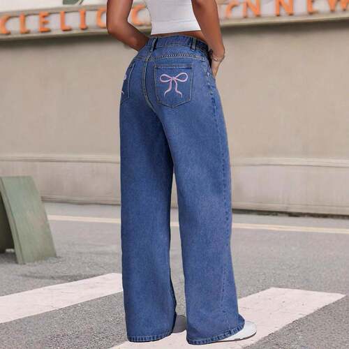 Teen Girls Fashion High-Waisted Loose Fit Jeans with Pockets