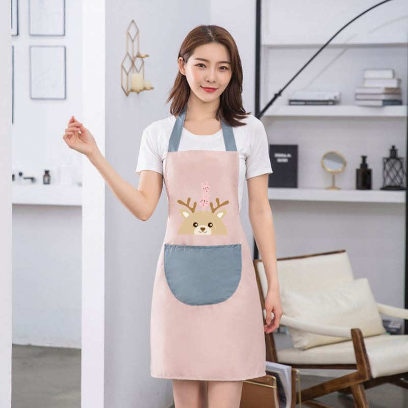 围裙女厨房家用家居防水防油可爱小鹿韩版围腰男士一件代发