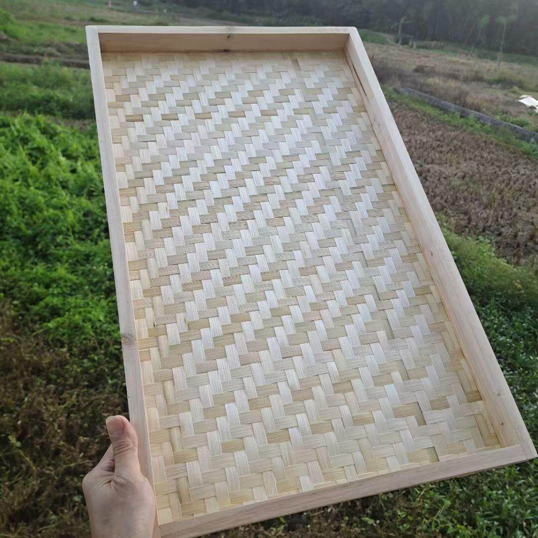 方形竹编簸箕竹制品长方形手工无孔绘画幼儿园家用晾晒筛子装饰